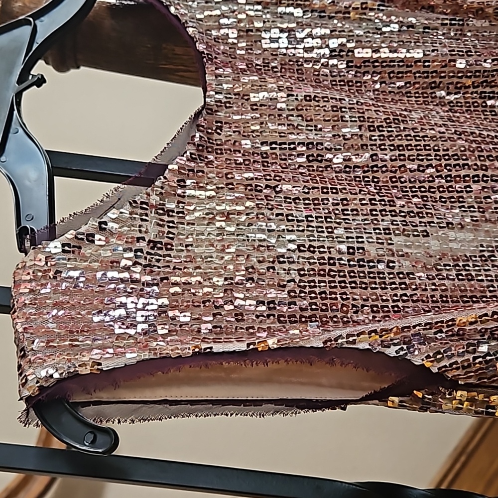 Boston Proper Pink Rose Gold Ruched Sequin Mini Cocktail Dress - Picture 5 of 13